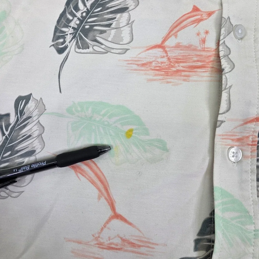 Huk Men's XXL Beige‎ Tropical Marlin Palm Leaf Button Down Shirt H1500192-106